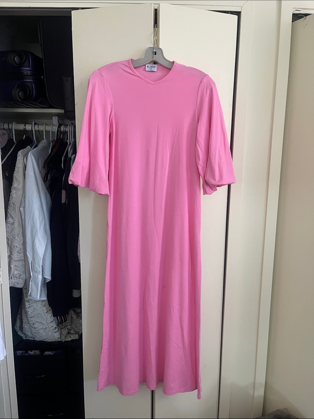 Blank NYC Pink Midi Dress with Puff Sleeves